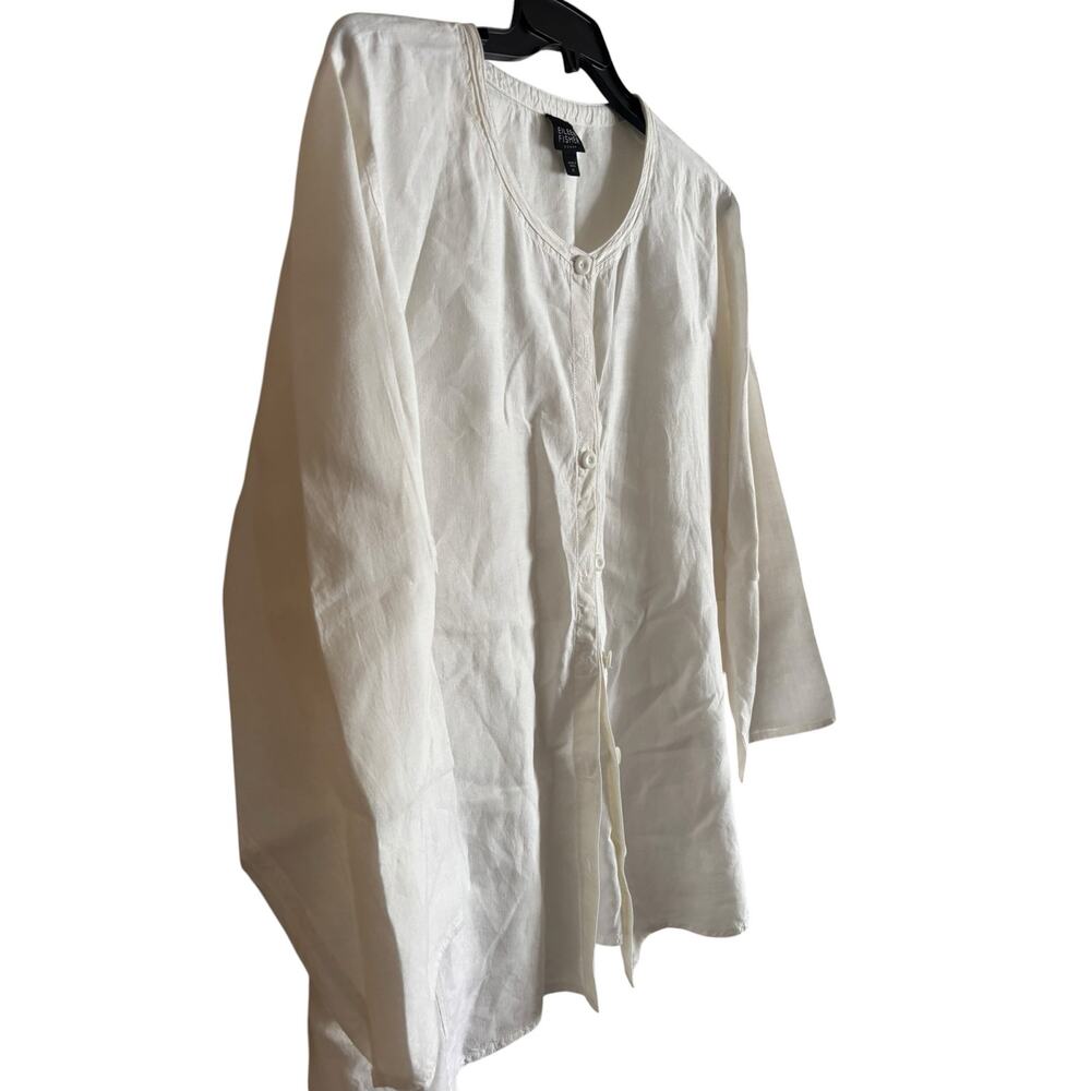 Eileen Fisher Women’s 100% Organic Linen White Button Up Shirt 1X Long Sleeve - Picture 3 of 6